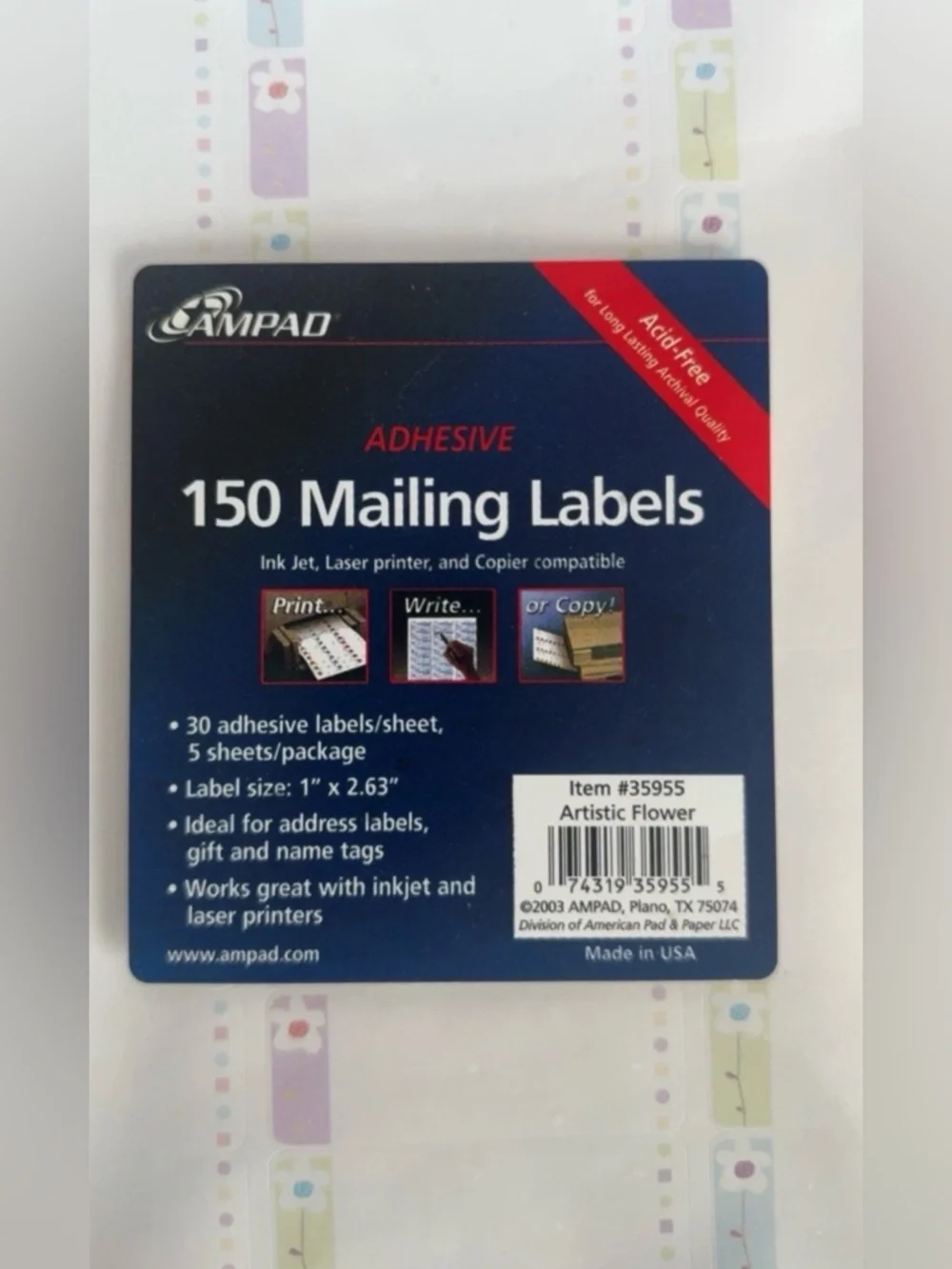 Amped Return Address Labels Sticker Sheet 150 Per Pack, 5 Packs Artistic Flower